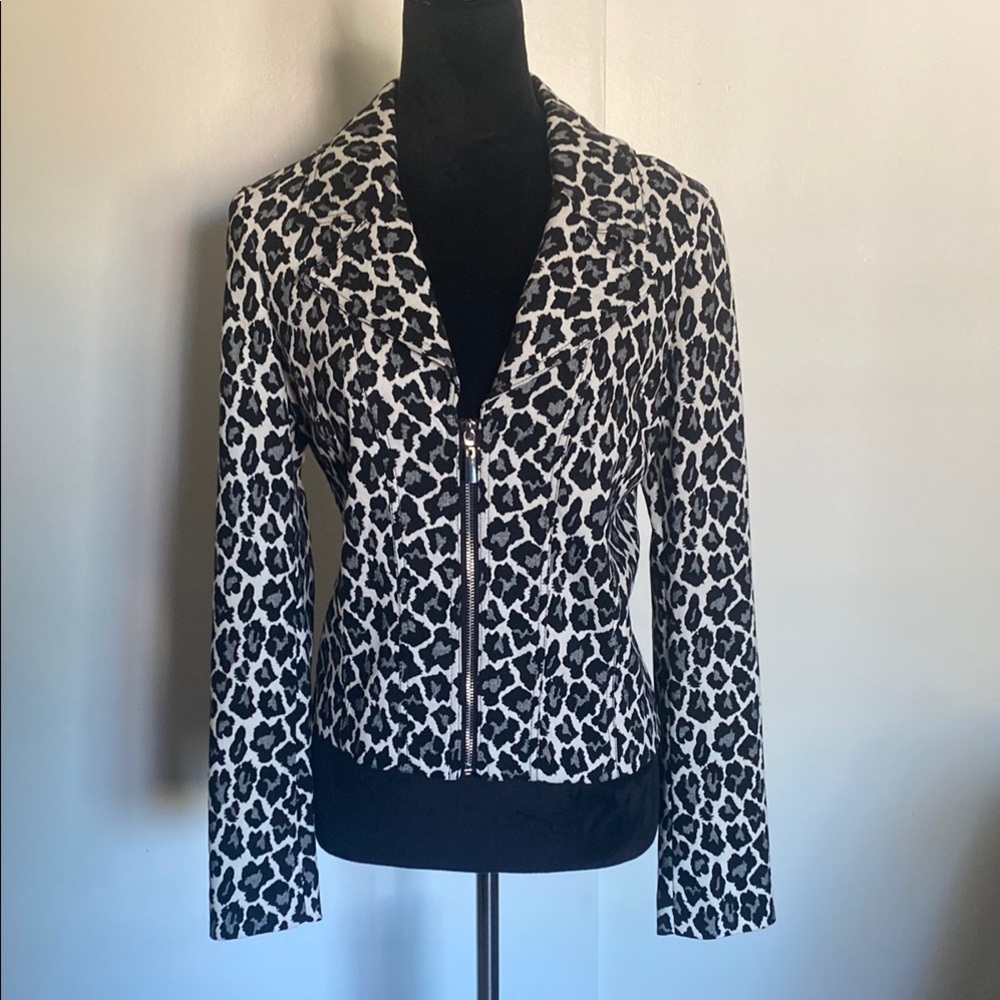 NWT Black House White Market Leopard Print Moto Jacket